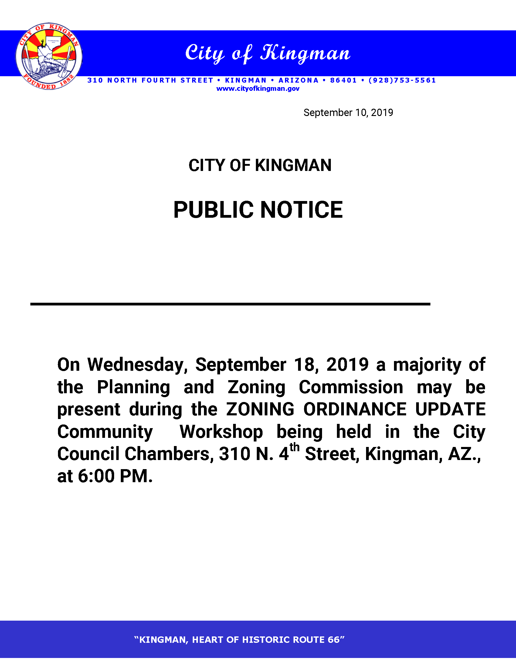 Zoning Ordinance Community Workshop quorum notice